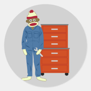 Sock Monkey Mechanic Classic Round Sticker