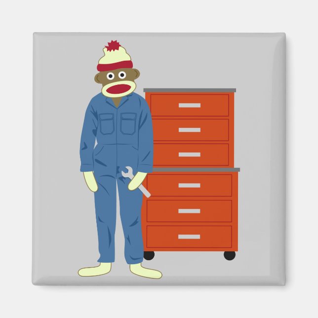 Sock Monkey Mechanic Magnet (Front)