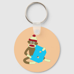Sock Monkey Monogram Boy B Key Ring