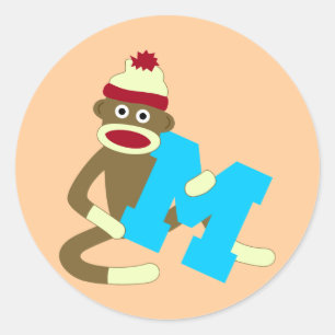 Sock Monkey Monogram Boy M Classic Round Sticker