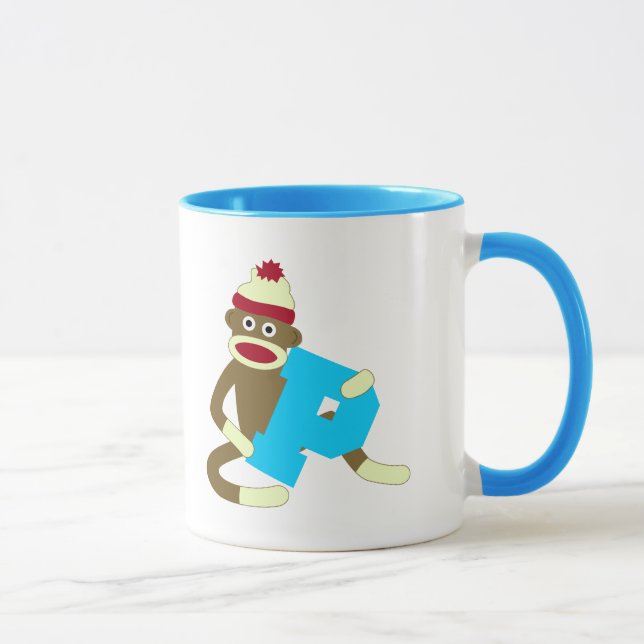 Sock Monkey Monogram Boy P Mug (Right)