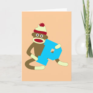 Sock Monkey Monogram Boy P Note Card