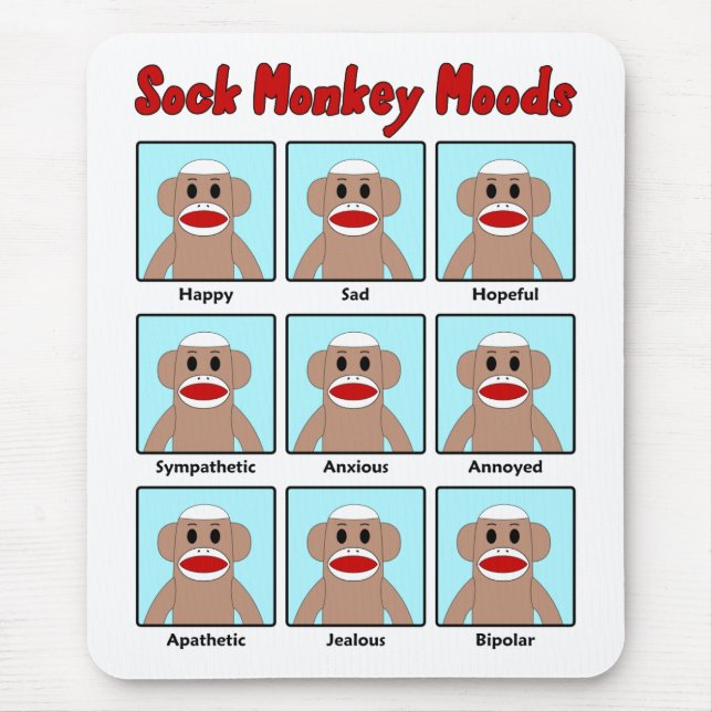 Sock Monkey Moods Mousepad (Front)
