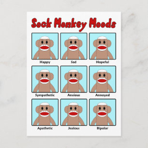 Sock Monkey Moods Postcard