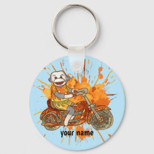 Sock Monkey Motorcycle Biker  Key Ring