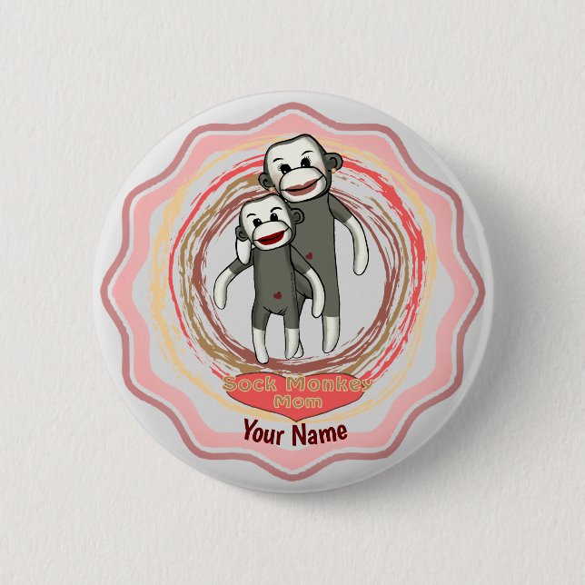 Sock Monkey Mum   6 Cm Round Badge (Front)