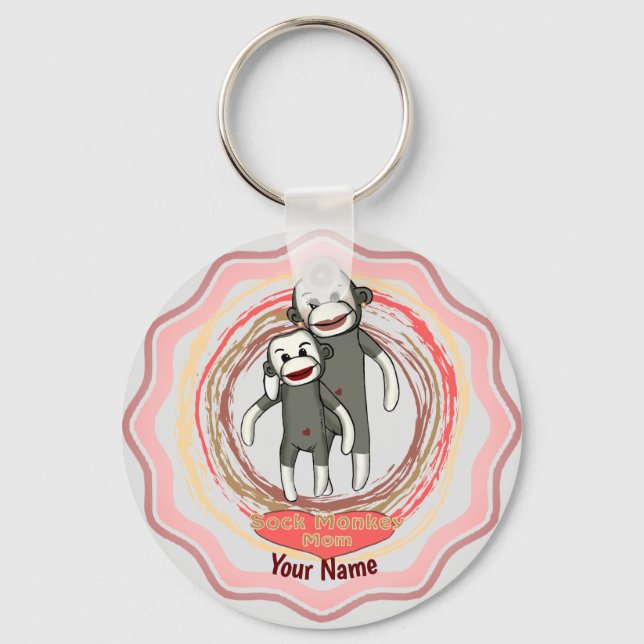 Sock Monkey Mum Key Ring (Front)