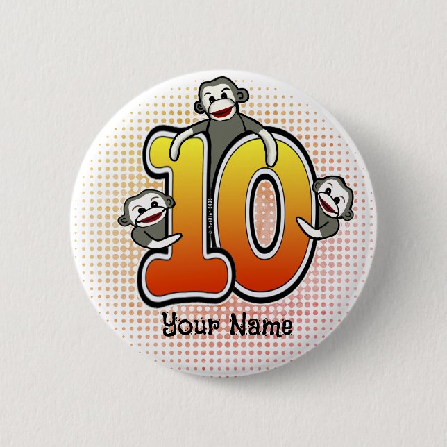 Sock Monkey  Number 10  6 Cm Round Badge (Front)