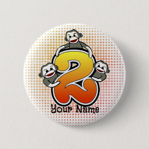 Sock Monkey  Number 2  6 Cm Round Badge