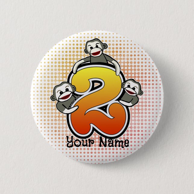 Sock Monkey  Number 2  6 Cm Round Badge (Front)