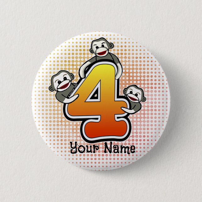 Sock Monkey  Number 4  6 Cm Round Badge (Front)