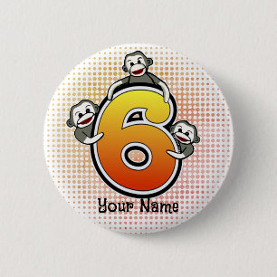 Sock Monkey  Number 6  6 Cm Round Badge