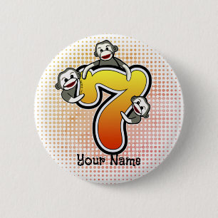 Sock Monkey  Number 7  6 Cm Round Badge