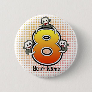 Sock Monkey  Number 8  6 Cm Round Badge