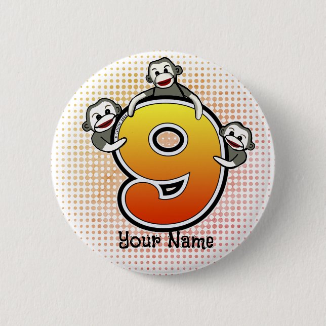 Sock Monkey  Number 9  6 Cm Round Badge (Front)