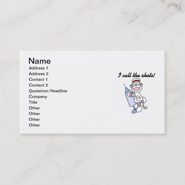 Sock Monkey Nurse I Call the Shots Gifts Business Card (Front)
