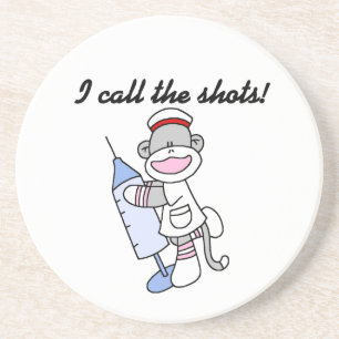 Sock Monkey Nurse I Call the Shots Gifts Coaster