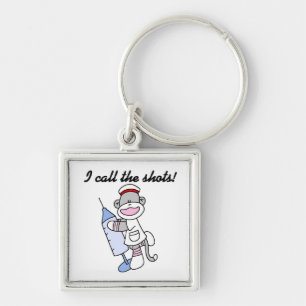 Sock Monkey Nurse I Call the Shots Gifts Key Ring
