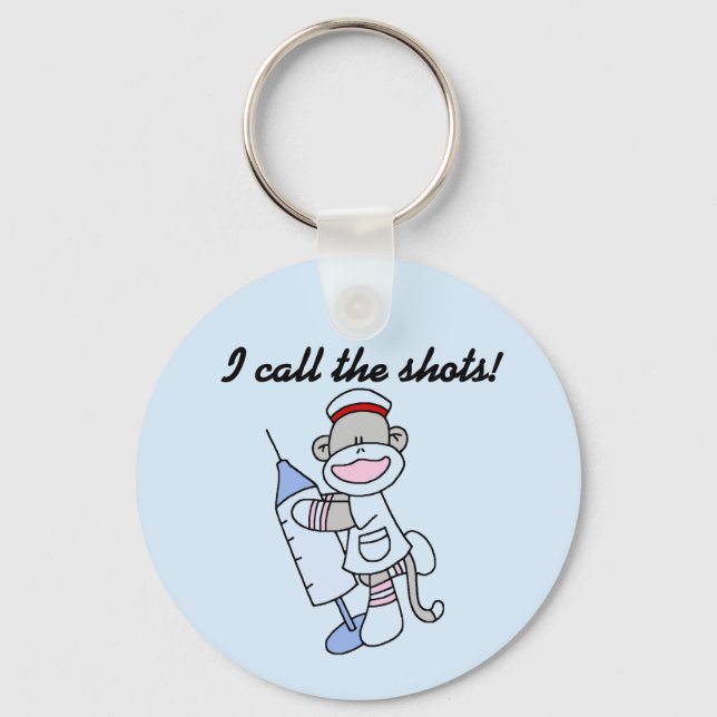 Sock Monkey Nurse I Call the Shots Gifts Key Ring (Front)