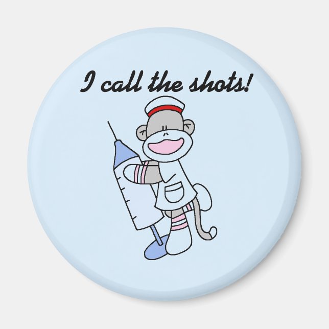 Sock Monkey Nurse I Call the Shots Gifts Magnet (Front)