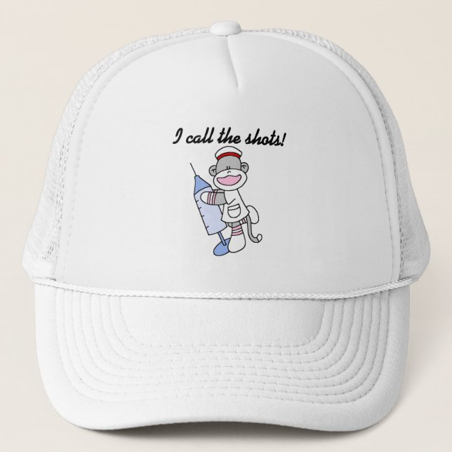 Sock Monkey Nurse I Call the Shots Gifts Trucker Hat (Front)