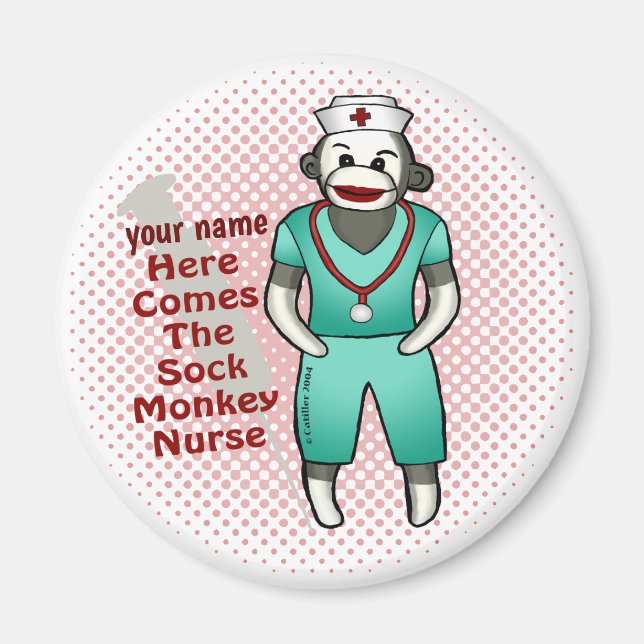 Sock Monkey Nurse magnet  (Front)