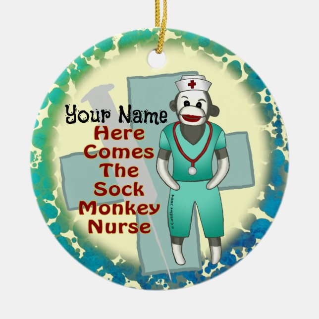 Sock Monkey Nurse  ornament (Front)