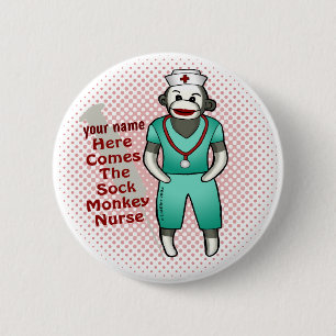 Sock Monkey Nurse  pin button
