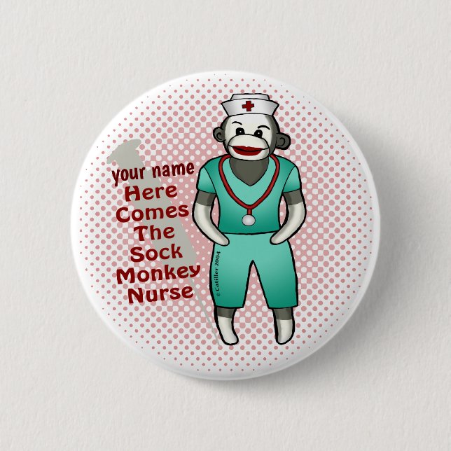 Sock Monkey Nurse  pin button (Front)