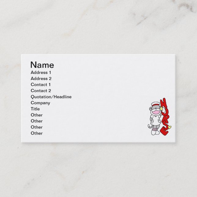 Sock Monkey Nurse T-shirts and Gifts Business Card (Front)