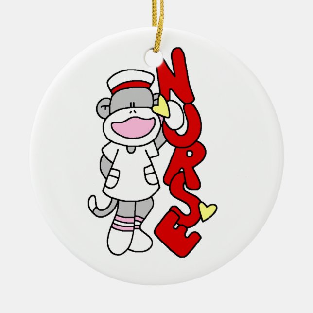 Sock Monkey Nurse T-shirts and Gifts Ceramic Ornament (Front)