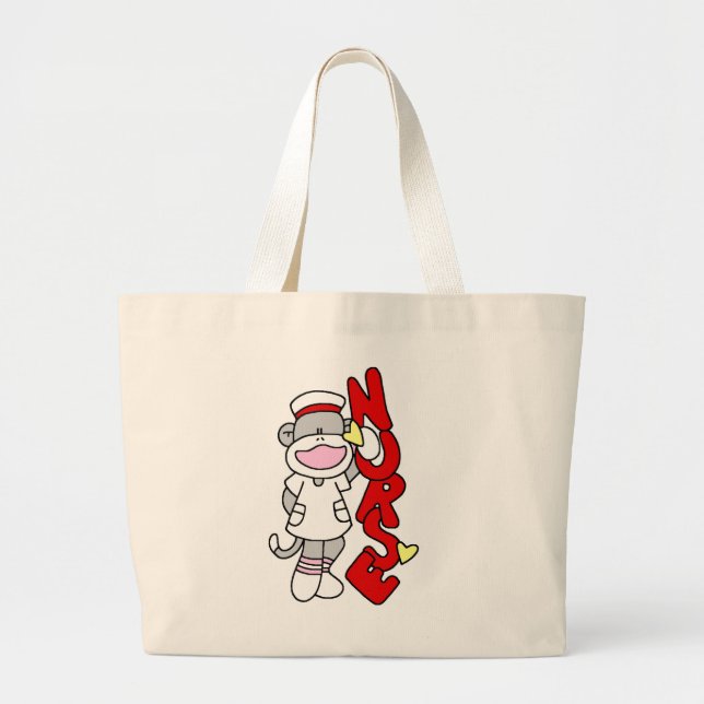 Sock Monkey Nurse T-shirts and Gifts Large Tote Bag (Front)