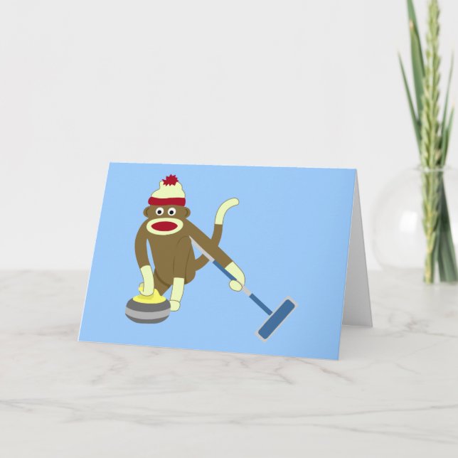 Sock Monkey Olympic Curling Card (Front)