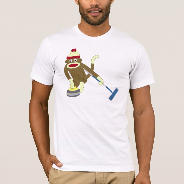 Sock Monkey Olympic Curling T-Shirt (Front)