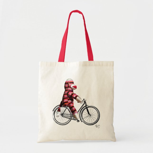 Sock Monkey on Bicycle Tote Bag (Front)