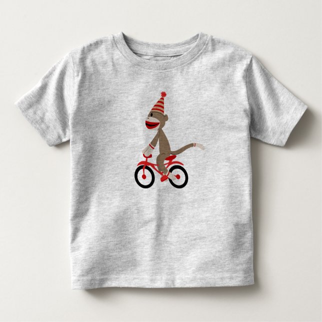 Sock Monkey on Bike Toddler T-Shirt (Front)