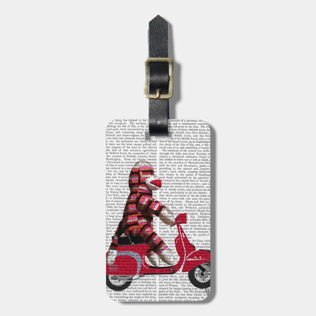 Sock Monkey on Moped Luggage Tag (Front Vertical)
