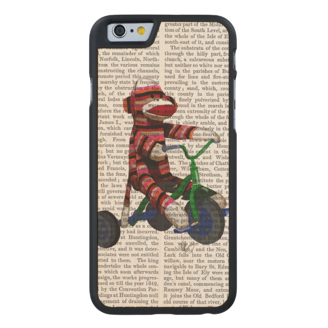 Sock Monkey on Tricycle Carved Wood iPhone Case (Back)