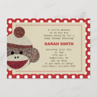 Sock Monkey party Invite-polka dots border