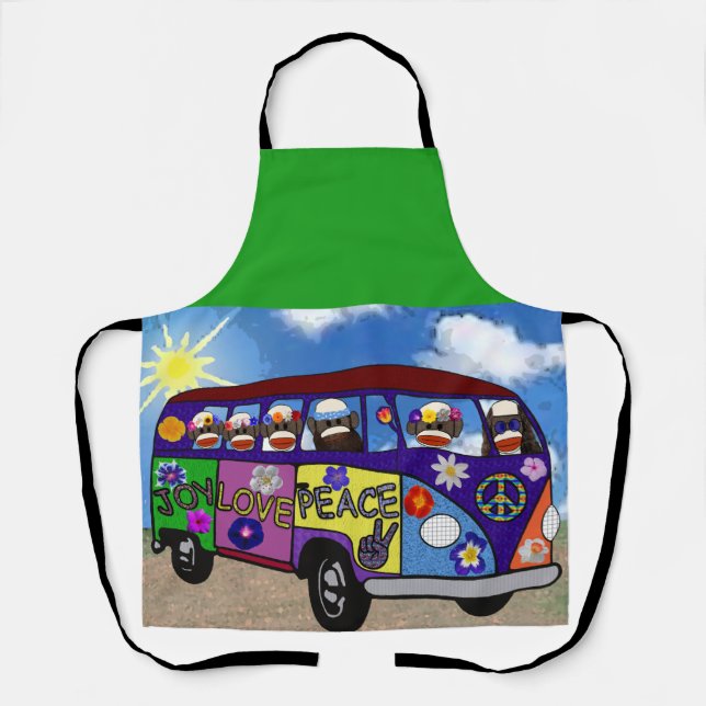 Sock Monkey Peace Bus  Apron (Front)