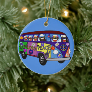 Sock Monkey Peace Bus Ceramic Ornament