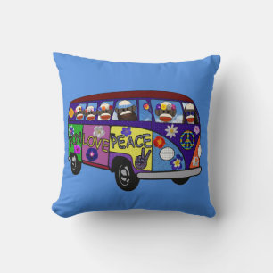 Sock Monkey Peace Bus  Cushion