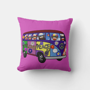 Sock Monkey Peace Bus  Cushion