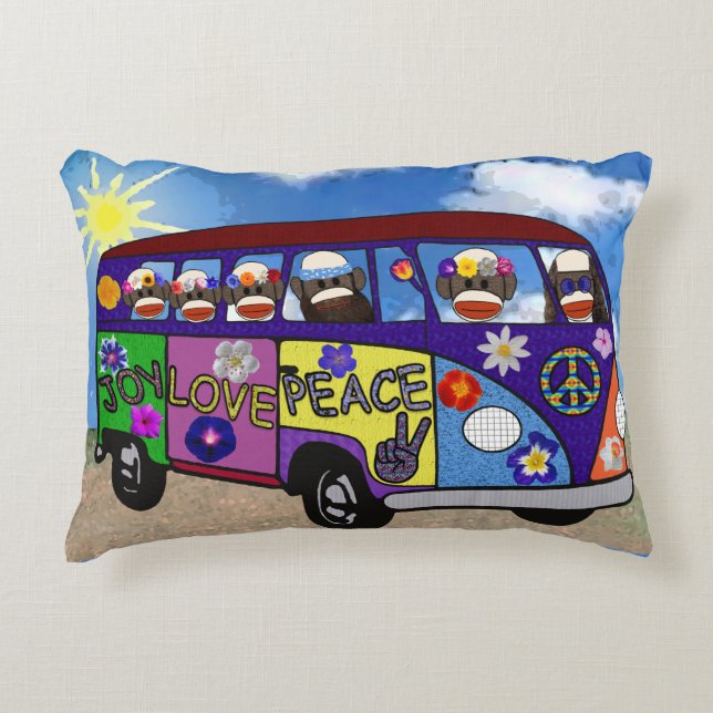 Sock Monkey Peace Bus Decorative Cushion (Front)