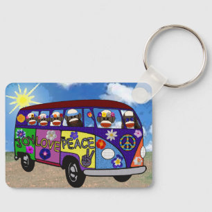 Sock Monkey Peace Bus Keychain