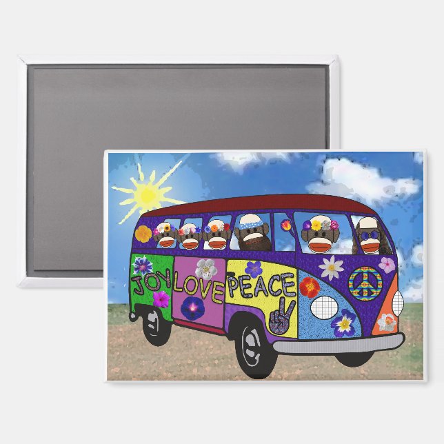 Sock Monkey Peace Bus Magnet (Front/Back)