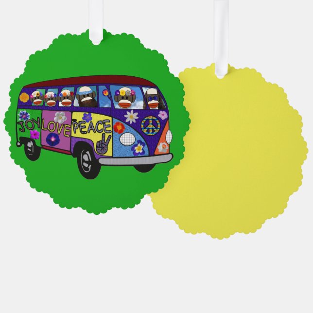 Sock Monkey Peace Bus Paper Ornament Card (Front/Back)