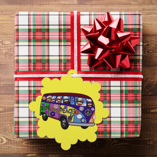 Sock Monkey Peace Bus Paper Ornament Card (Insitu (Gift))