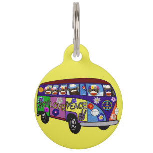Sock Monkey Peace Bus Pet i.d. tag