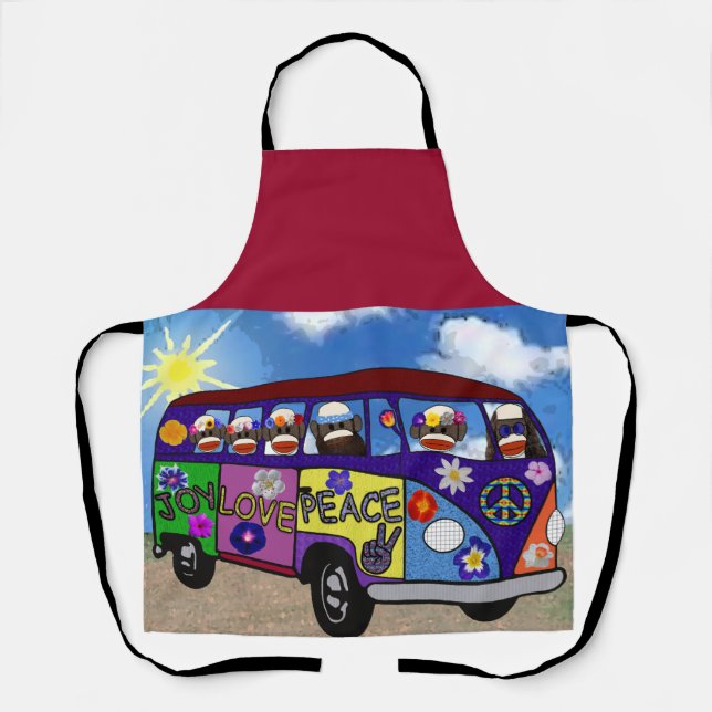 Sock Monkey Peace Bus Postcard Apron (Front)